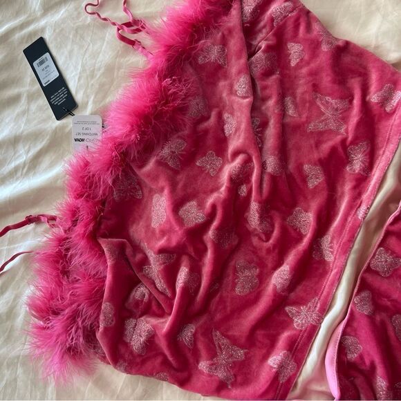 Pink Feather Trim Skirt and Top set - Picture 2 of 4